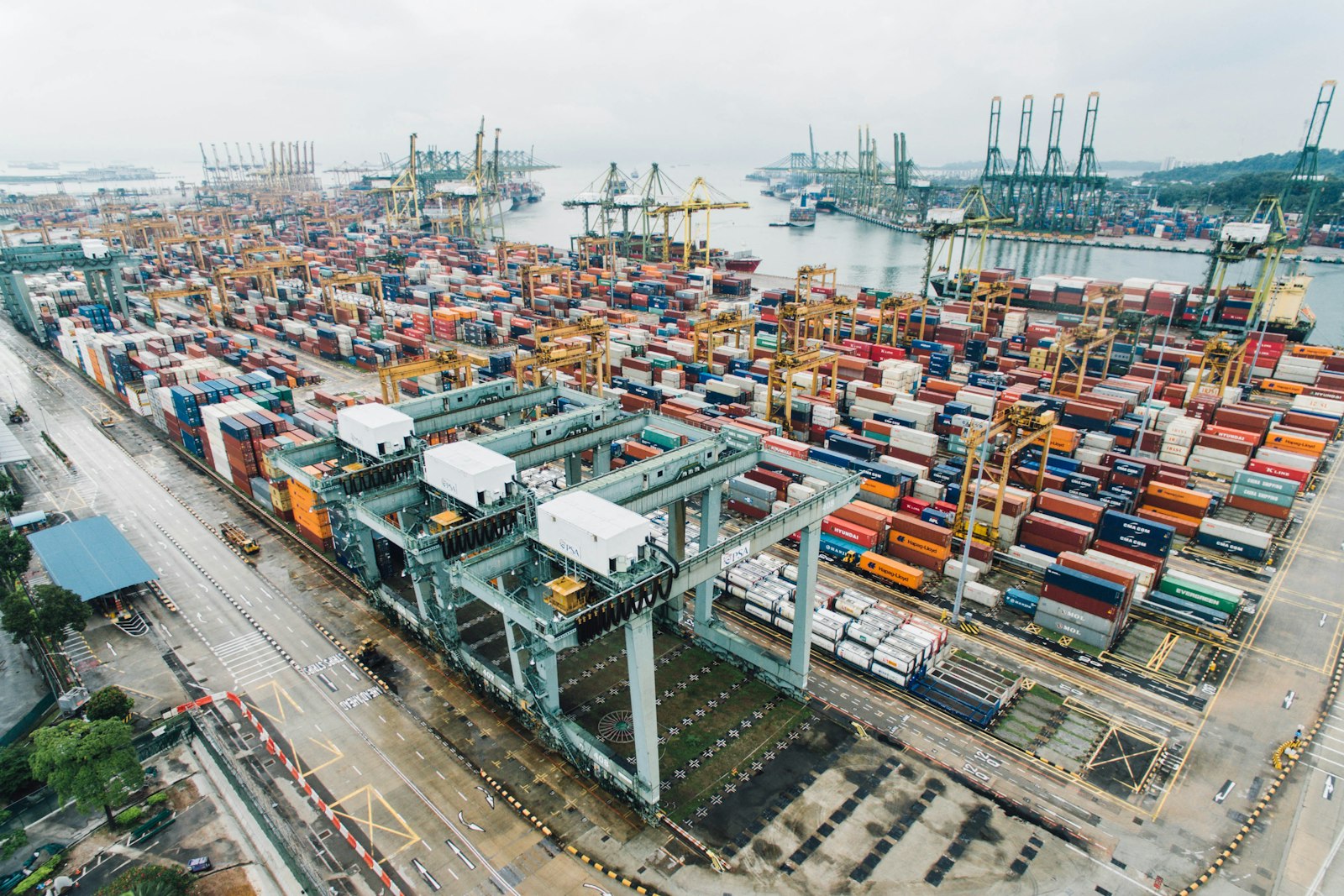 Stacked shipping containers at a global trade port
